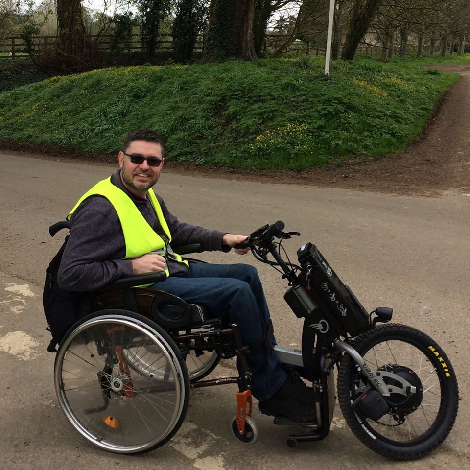 Richard and his trike, marshalling a charity cycle ride - 2017
