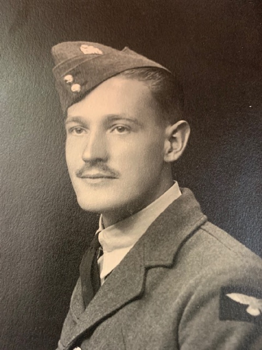 black and white photo of Neville in RAF uniform 1940s