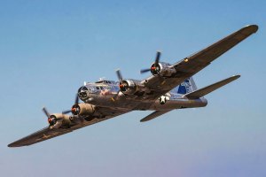 A 4 engined plane banking